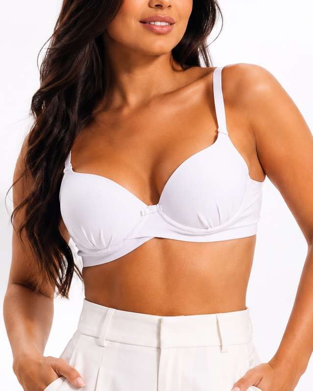 Sutiã branco com bojo push-up e alças reguláveis
