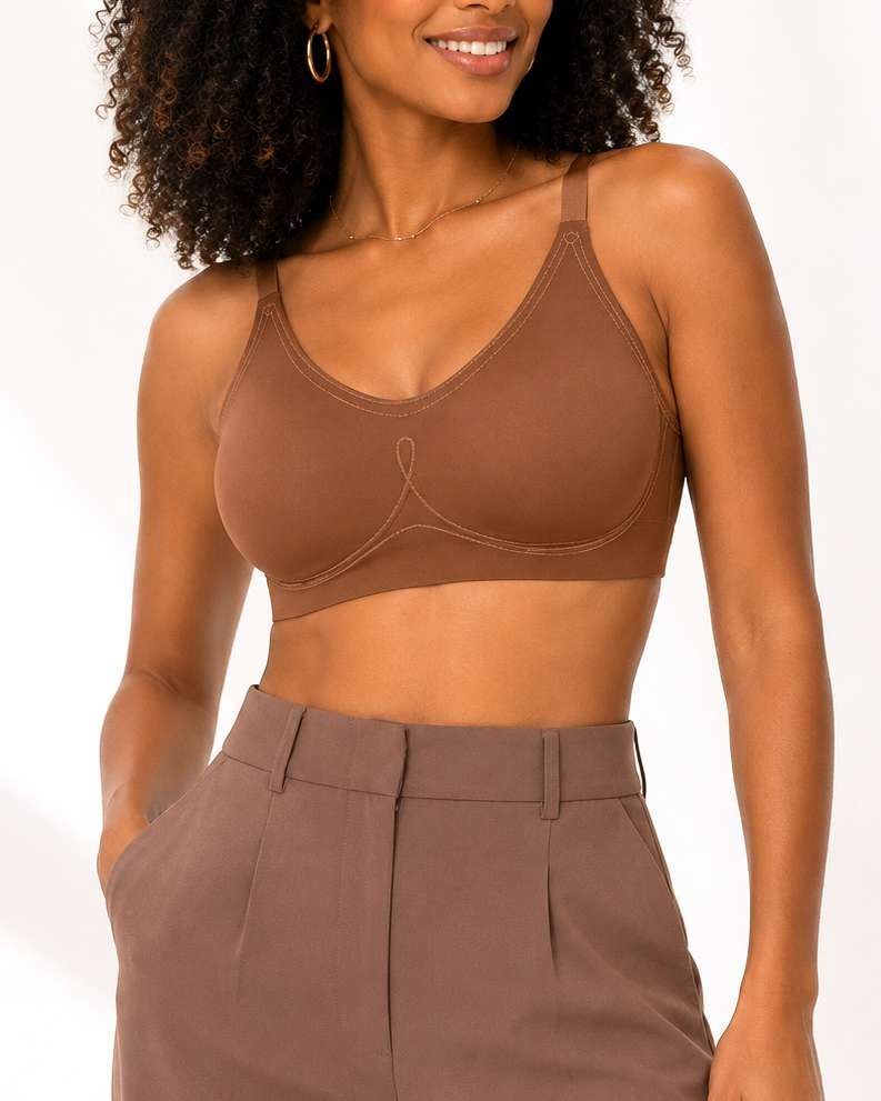 Sutiã top marrom sem bojo, modelagem confortável