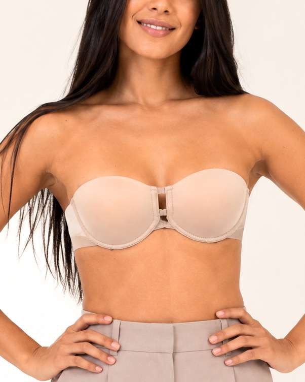 Sutiã tomara que caia nude com fecho frontal